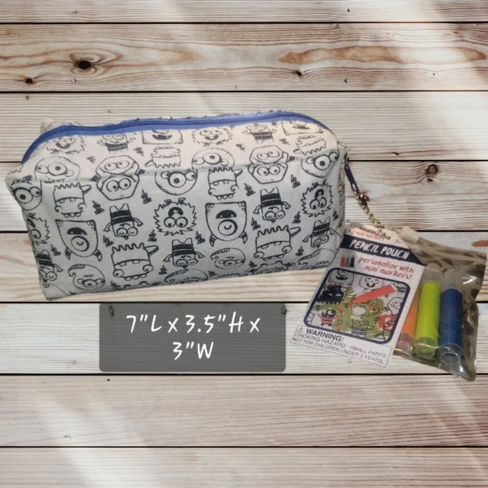 Lot of 3 - Color Your Own Pencil Case Pouch Zipper Bag - Monsters, Aliens